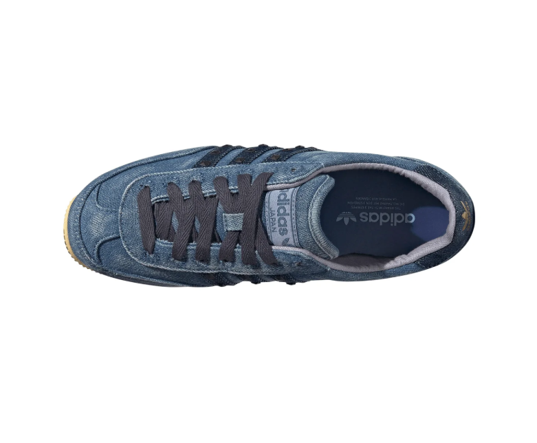 adidas Japan Blue Denim-Textured Sneakers with Studded Black Stripes
