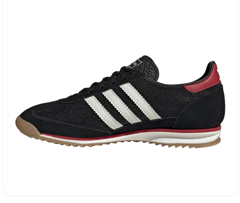 adidas Black and White Retro Sneakers with Red Accents and Gum-Colored Outsole