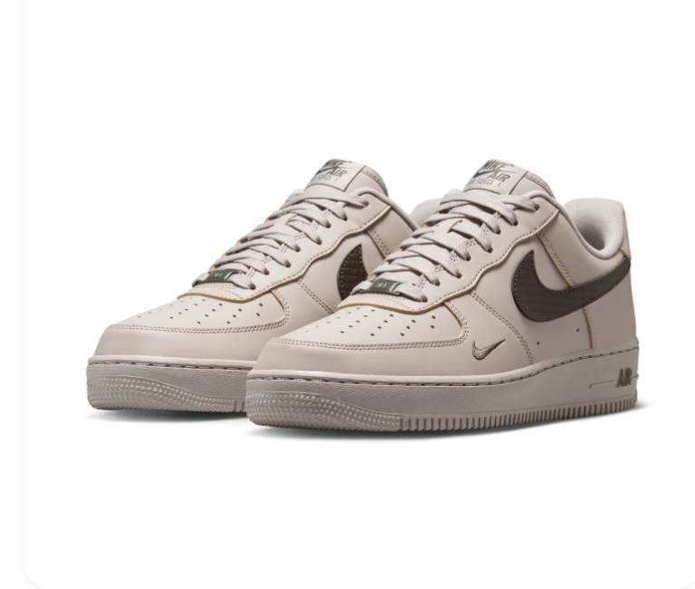 Nike Air Force 1 Light Taupe and Dark Brown Low-Top Sneakers