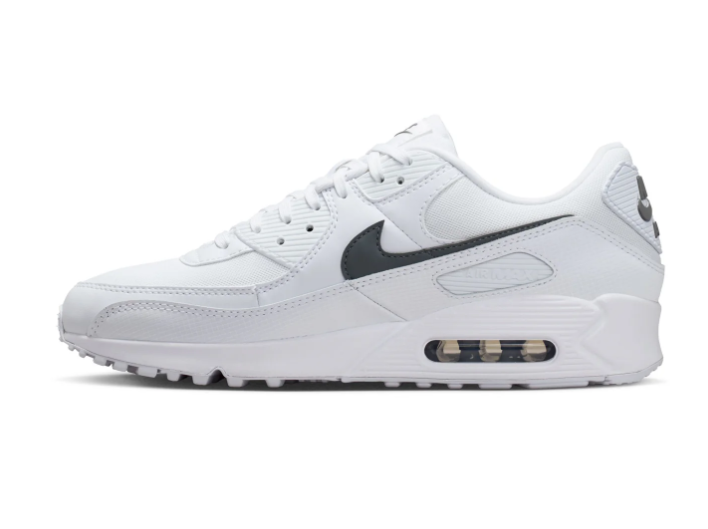 Nike Air Max 90 White and Grey Sneakers with Black Swoosh