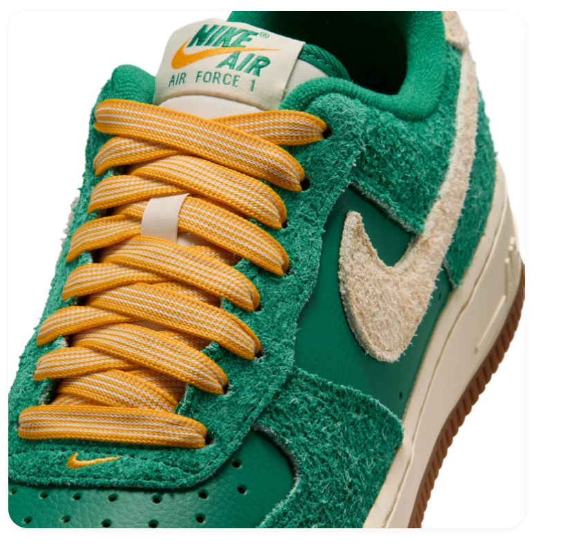 Nike Air Force 1 Green and Cream Low-Top Sneakers with Yellow Laces