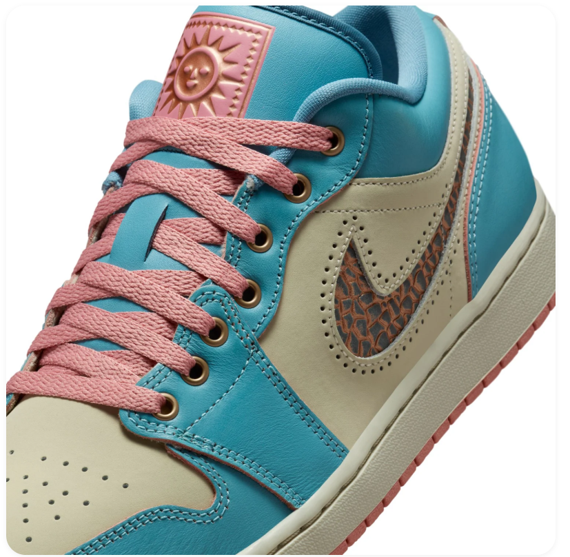 Air Jordan Turquoise and Cream Low-Top Sneakers with Coral Accents