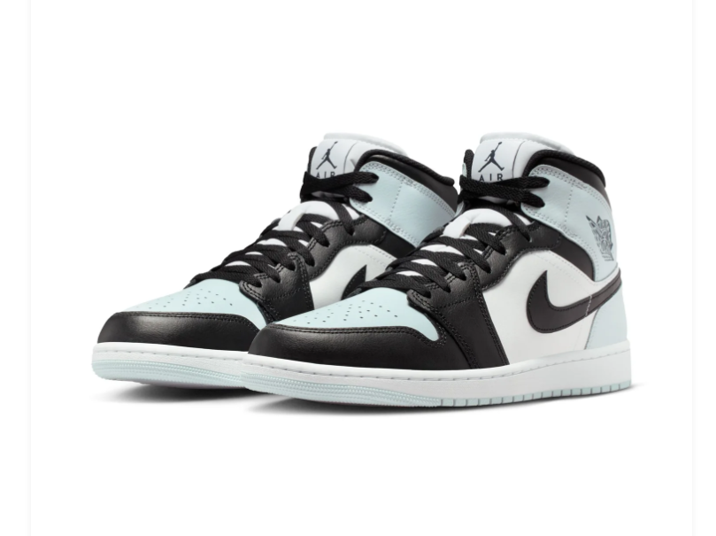 Air Jordan 1 Mid Pale Blue, Black and White Sneakers