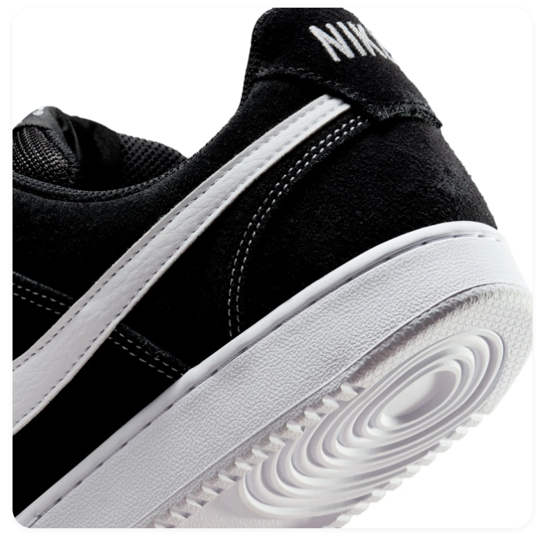 Nike Court Vision Black and White Low-Top Sneakers with Contrast Stitching