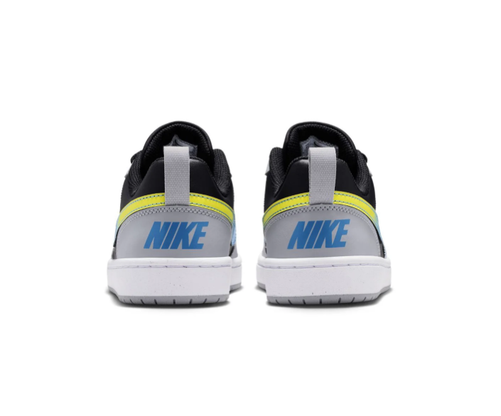 Nike Black and Grey Low-Top Sneakers with Blue-to-Yellow Gradient Swoosh