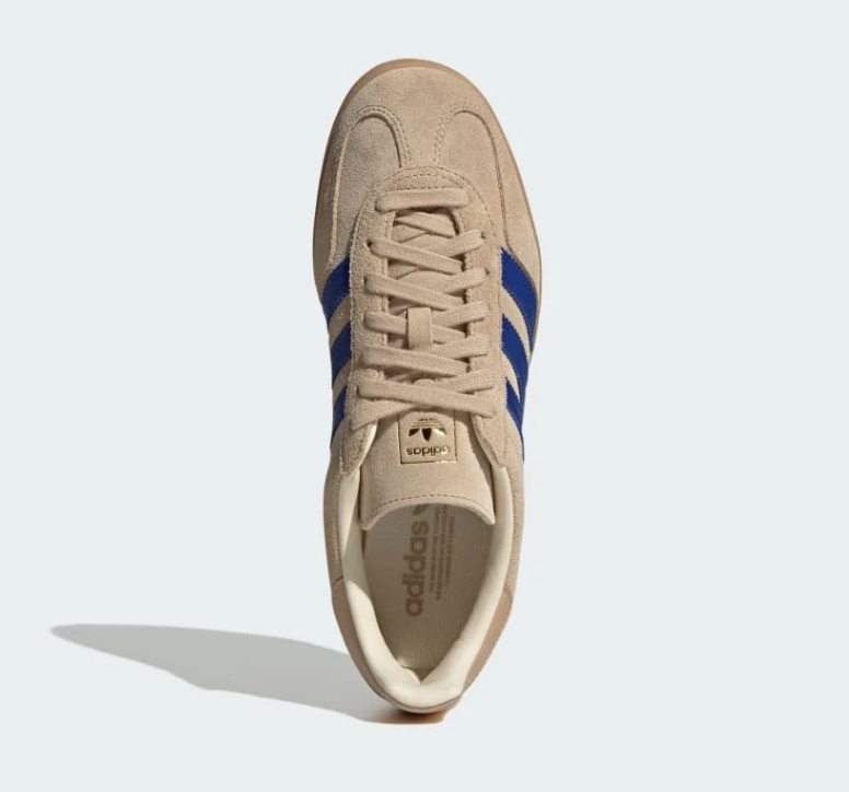 adidas Gazelle Beige and Blue Sneakers with Gum-Colored Sole