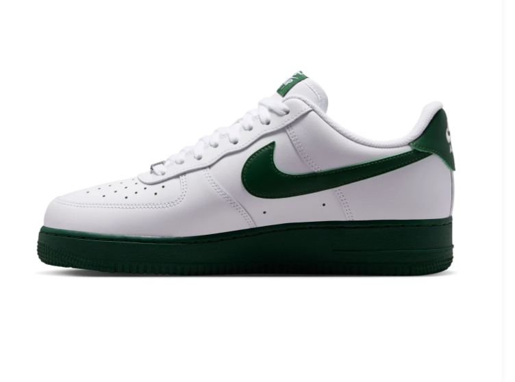 Nike Air Force 1 White and Forest Green Low-Top Sneakers