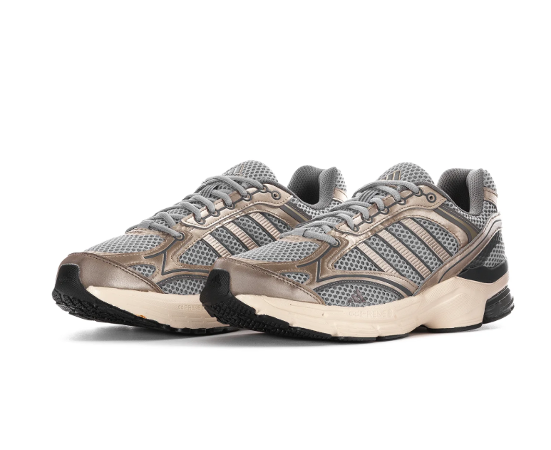 adidas Gray Mesh and Metallic Champagne Sneakers with Cream Sole