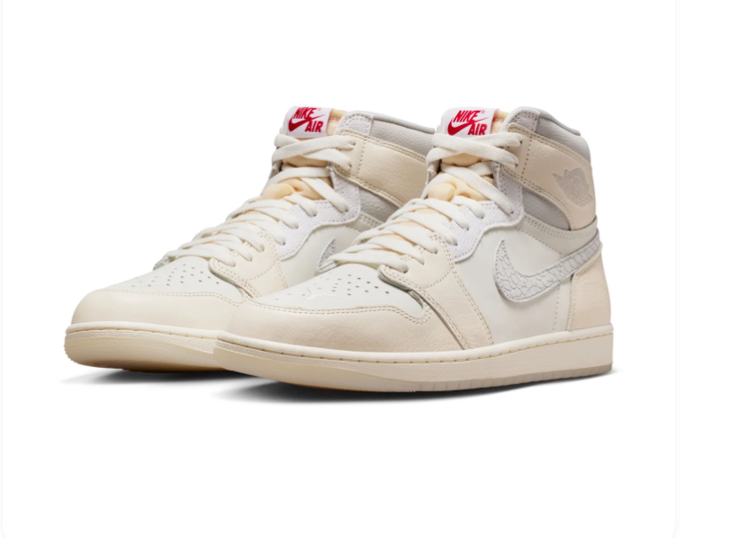 Air Jordan 1 High Cream and Grey Sneakers with Textured Swoosh