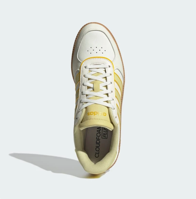 adidas White and Pale Yellow Low-Top Sneakers with Gum-Colored Sole