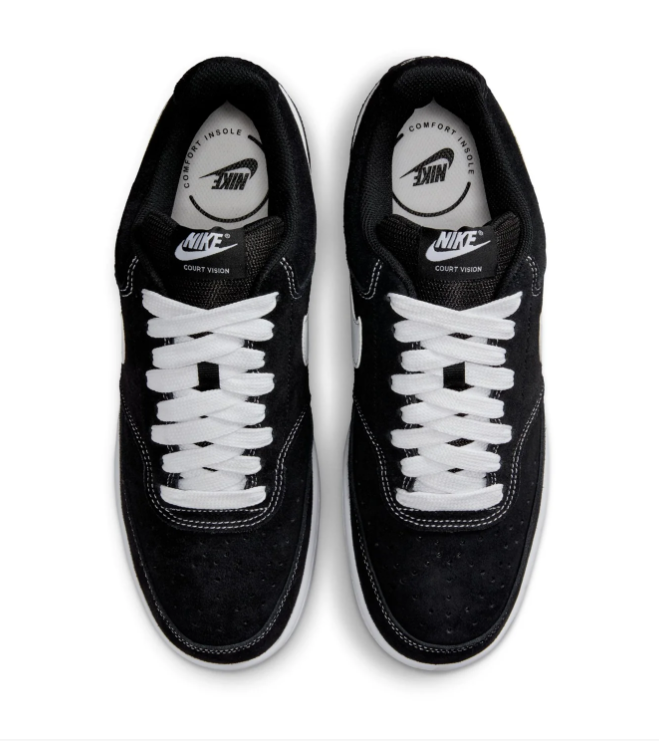Nike Court Vision Black and White Low-Top Sneakers with Contrast Stitching