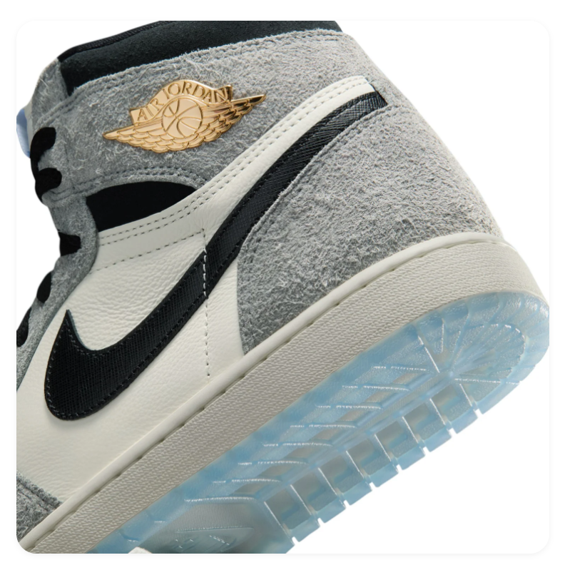 Air Jordan 1 High Grey and Off-White Sneakers with Gold Accents