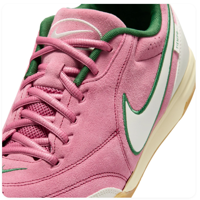 Nike Tiempo Pink and Cream Low-Top Sneakers with Green Accents and Gum Sole
