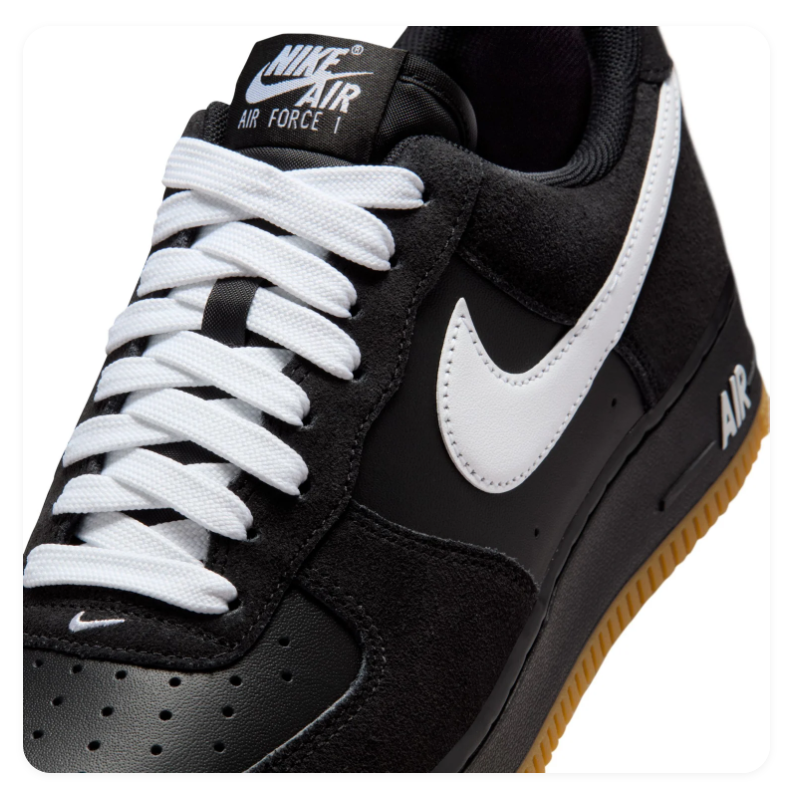 Nike Air Force 1 Black and White Low-Top Sneakers with Gum Sole