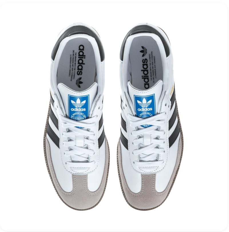 adidas Samba White and Black Sneakers with Gum Sole