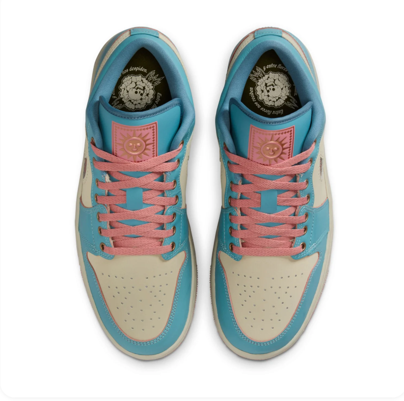 Air Jordan Turquoise and Cream Low-Top Sneakers with Coral Accents