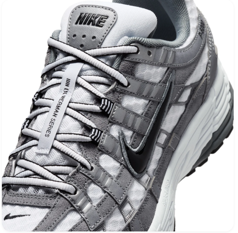 Nike P-6000 Grey and White Sneakers with Black Swooshes
