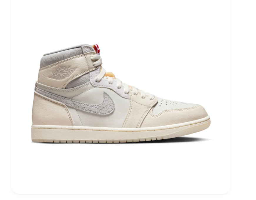 Air Jordan 1 High Cream and Grey Sneakers with Textured Swoosh