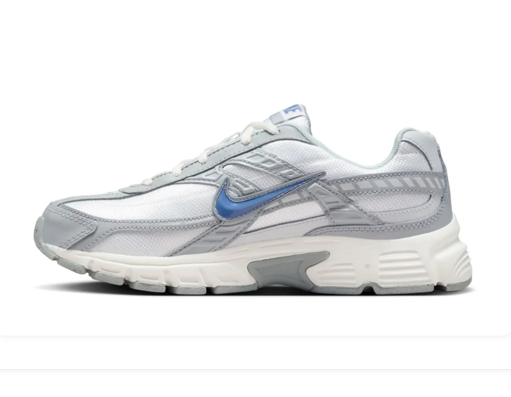 Nike White and Silver-Grey Sneakers with Blue Swoosh