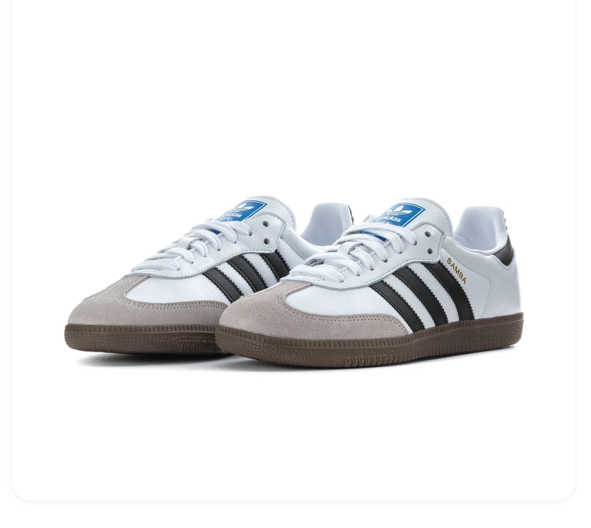 adidas Samba White and Black Sneakers with Gum Sole