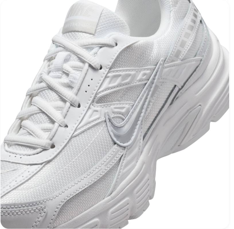 Nike White and Metallic Silver Retro-Inspired Sneakers