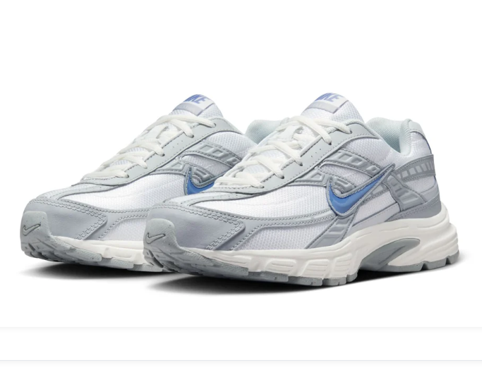 Nike White and Silver-Grey Sneakers with Blue Swoosh