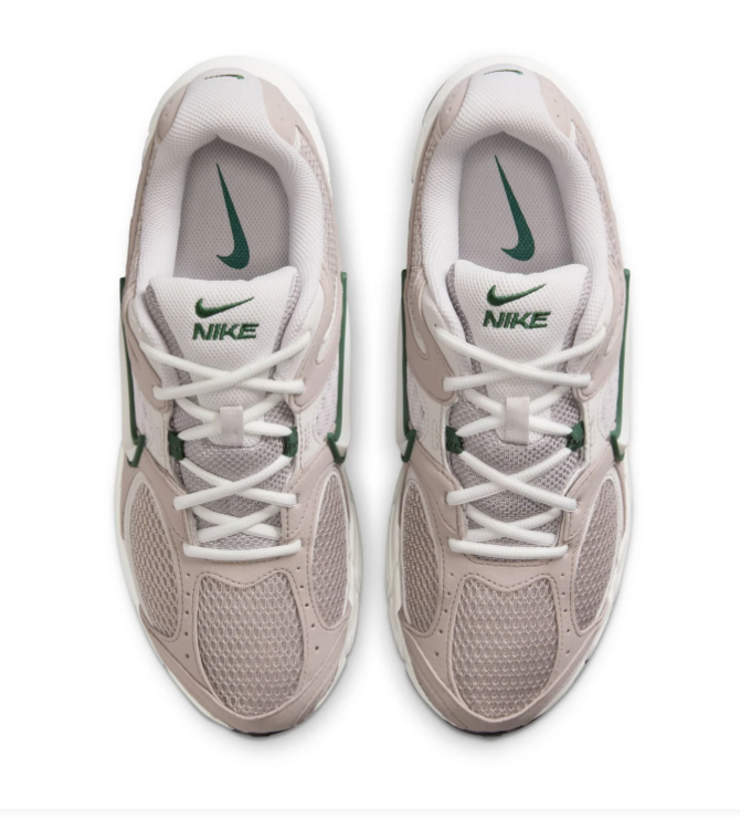 Nike Light Taupe and White Mesh Sneakers with Green Accents