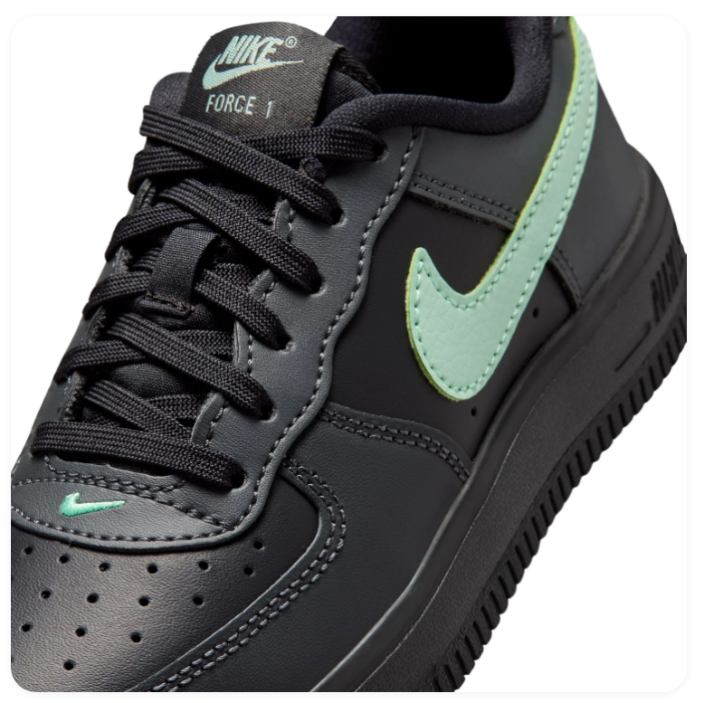 Nike Force 1 Black and Mint Green Low-Top Sneakers