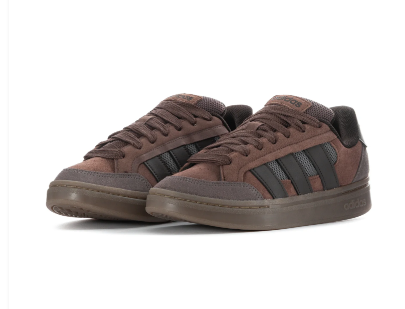 adidas Brown and Gray Low-Top Sneakers with Gum-Colored Sole
