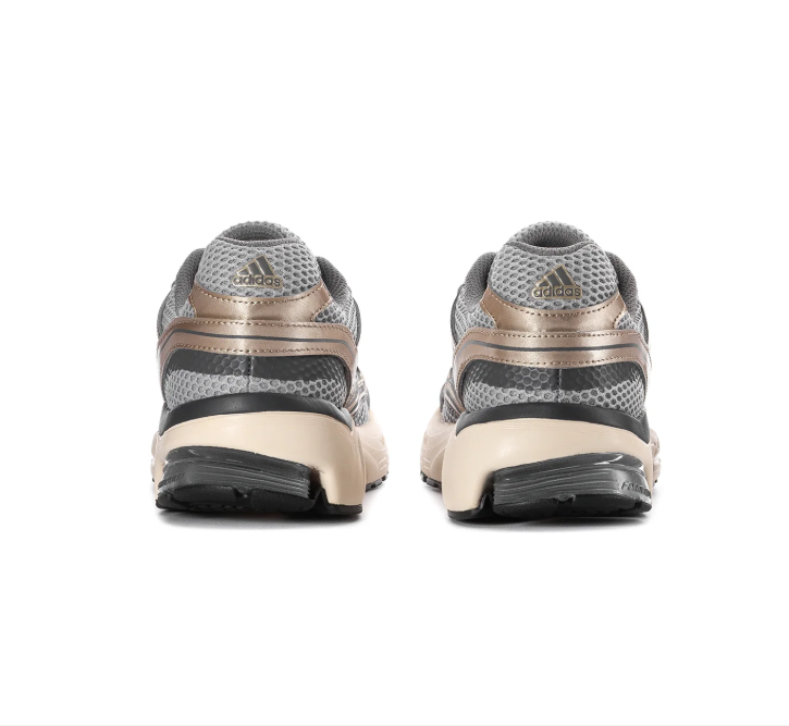 adidas Gray Mesh and Metallic Champagne Sneakers with Cream Sole
