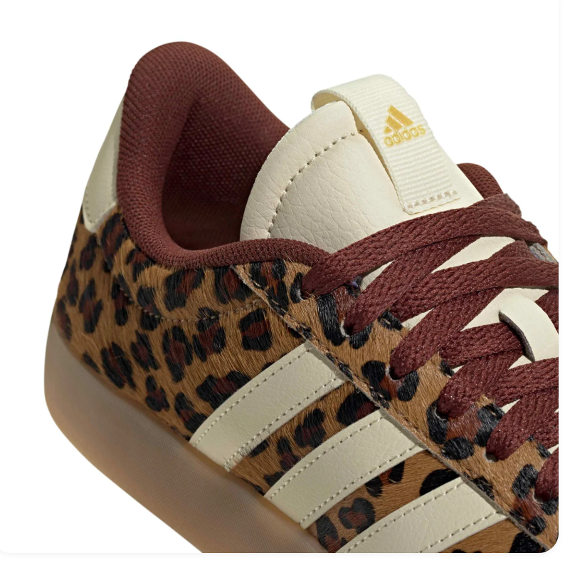 adidas Leopard Print Sneakers with Cream Stripes and Burgundy Laces