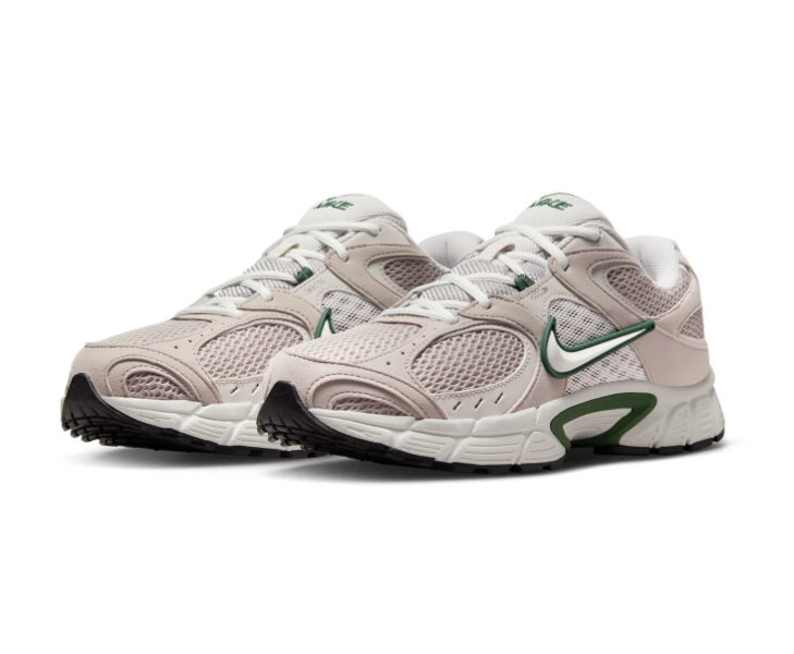 Nike Light Taupe and White Mesh Sneakers with Green Accents