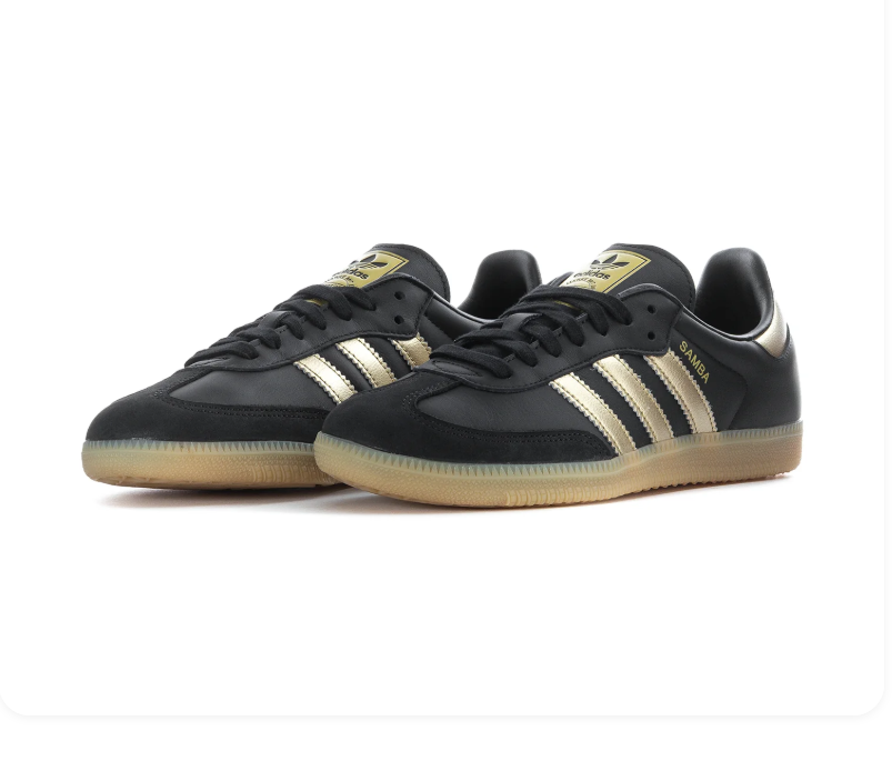 adidas Samba Black and Metallic Gold Sneakers with Gum Sole