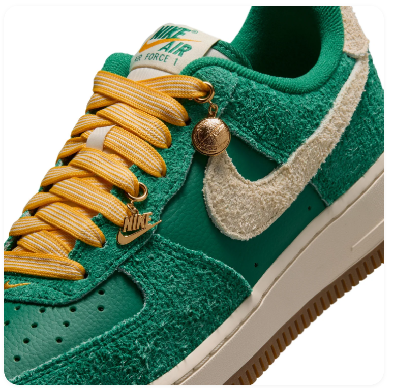 Nike Air Force 1 Green and Cream Low-Top Sneakers with Yellow Laces