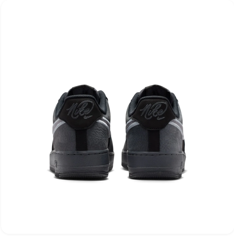 Nike Air Force 1 Black and Charcoal Low-Top Sneakers with Silver-Grey Swoosh