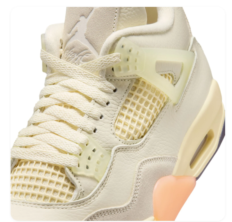 Air Jordan 4 Cream Sneakers with Peach and Yellow Accents