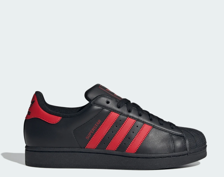adidas Superstar Black and Red Shell-Toe Sneakers