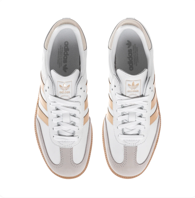 adidas Samba White and Metallic Gold Sneakers with Gum Sole