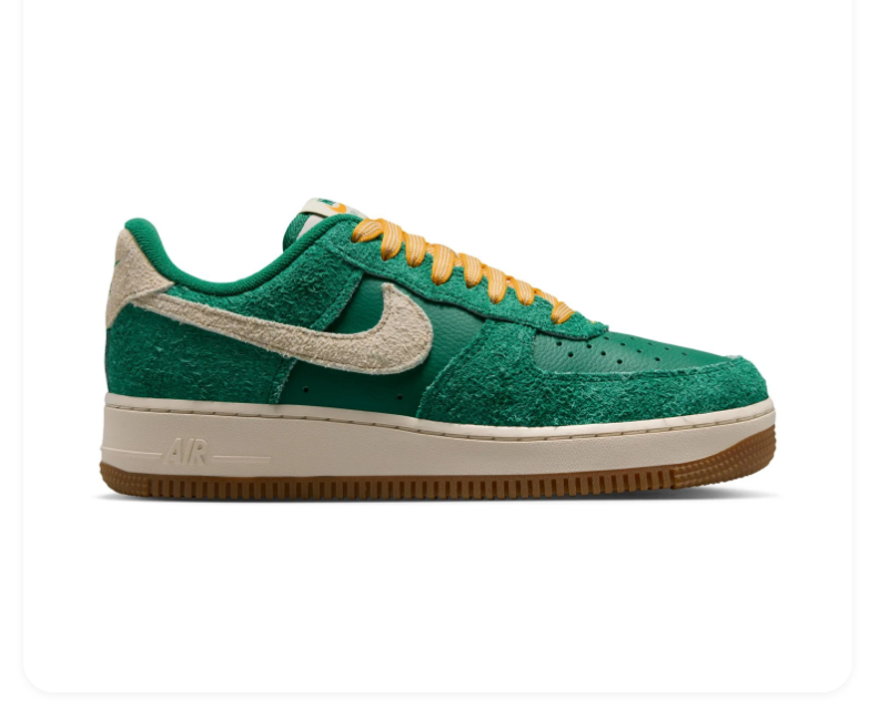 Nike Air Force 1 Green and Cream Low-Top Sneakers with Yellow Laces