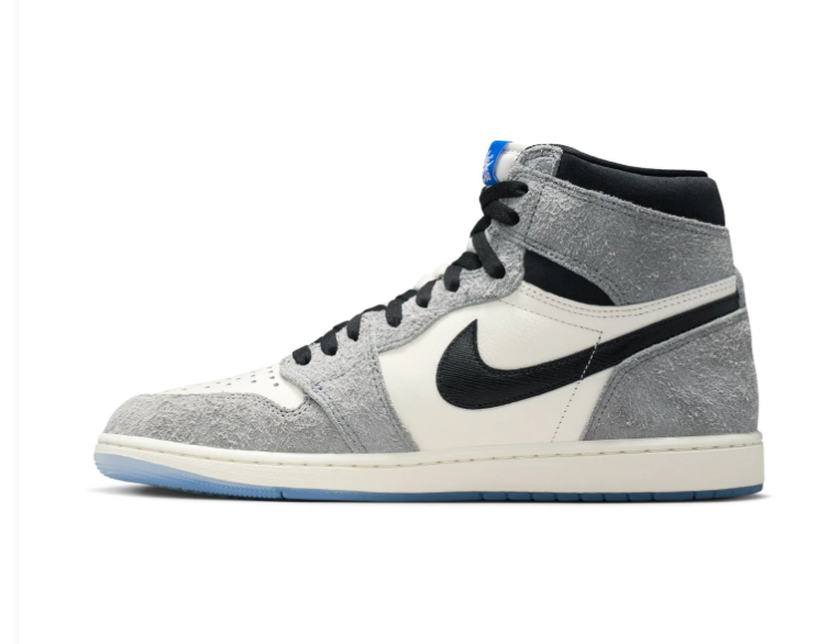 Air Jordan 1 High Grey and Off-White Sneakers with Gold Accents
