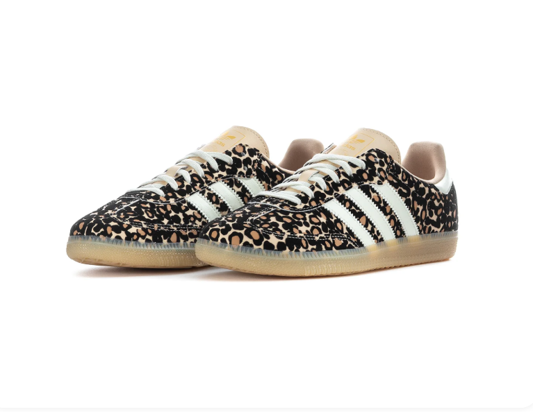 adidas Leopard Print Low-Top Sneakers with White Stripes and Pale Gum Sole