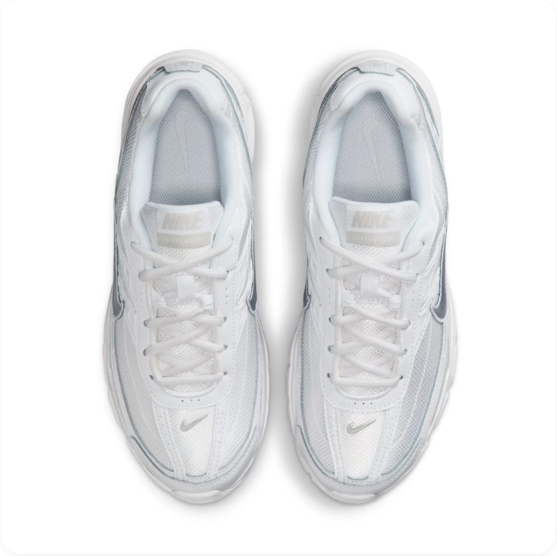 Nike White and Metallic Silver Retro-Inspired Sneakers
