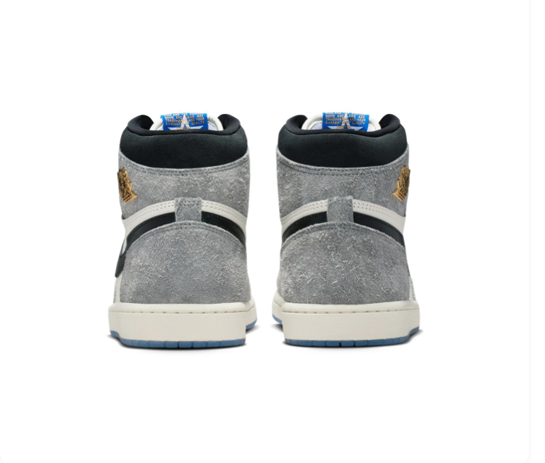 Air Jordan 1 High Grey and Off-White Sneakers with Gold Accents