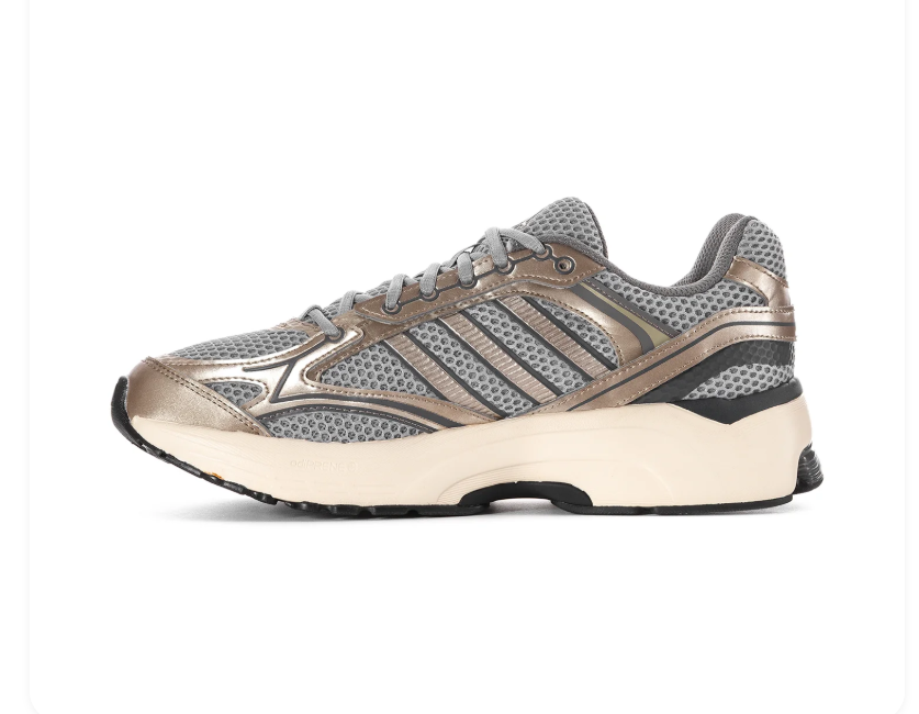 adidas Gray Mesh and Metallic Champagne Sneakers with Cream Sole