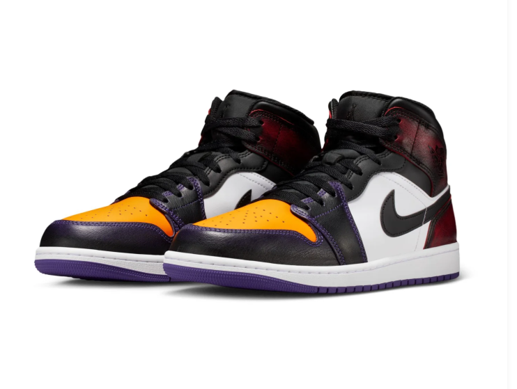 Air Jordan 1 Mid Multicolor Sneakers with Gold Toe and Purple Outsole