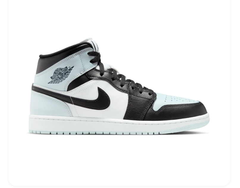 Air Jordan 1 Mid Pale Blue, Black and White Sneakers