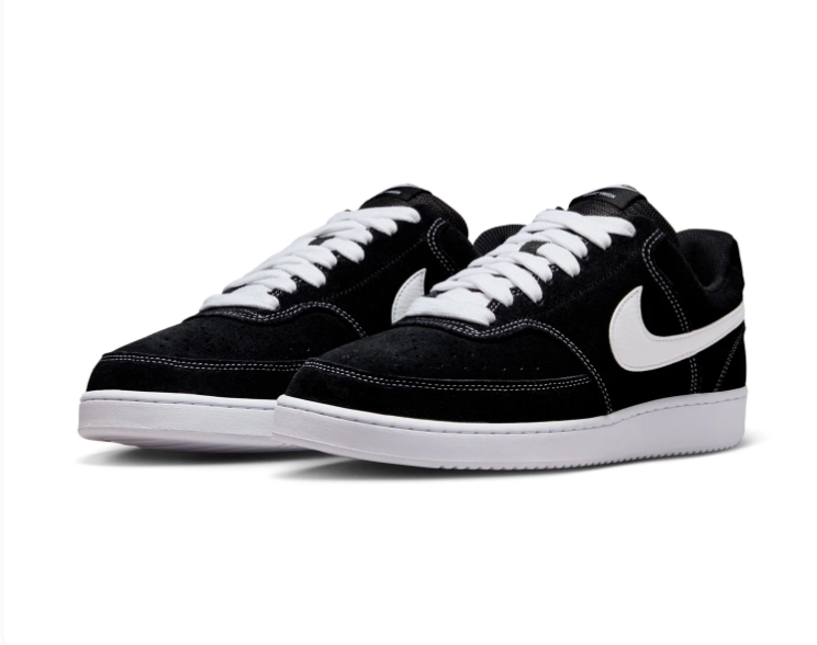 Nike Court Vision Black and White Low-Top Sneakers with Contrast Stitching