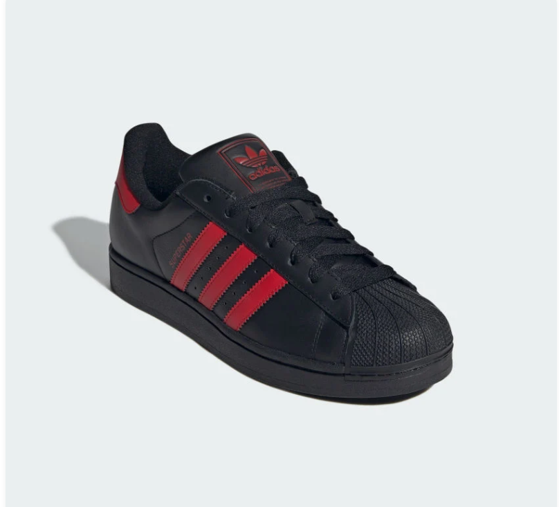 adidas Superstar Black and Red Shell-Toe Sneakers
