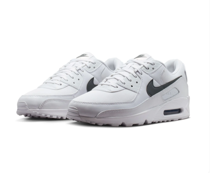 Nike Air Max 90 White and Grey Sneakers with Black Swoosh