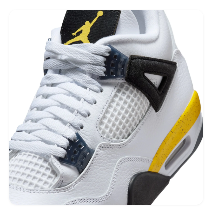 Air Jordan 4 White, Black and Yellow Sneakers